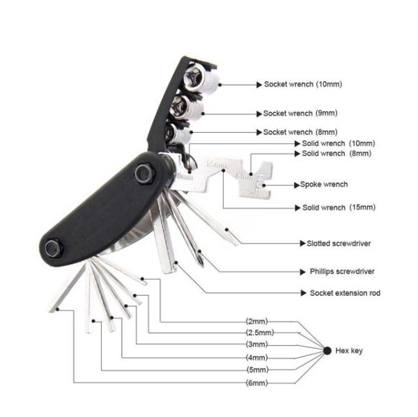 16-in-1 Multi Function Folding Bike Bicycle Cycling Tools - Image 5